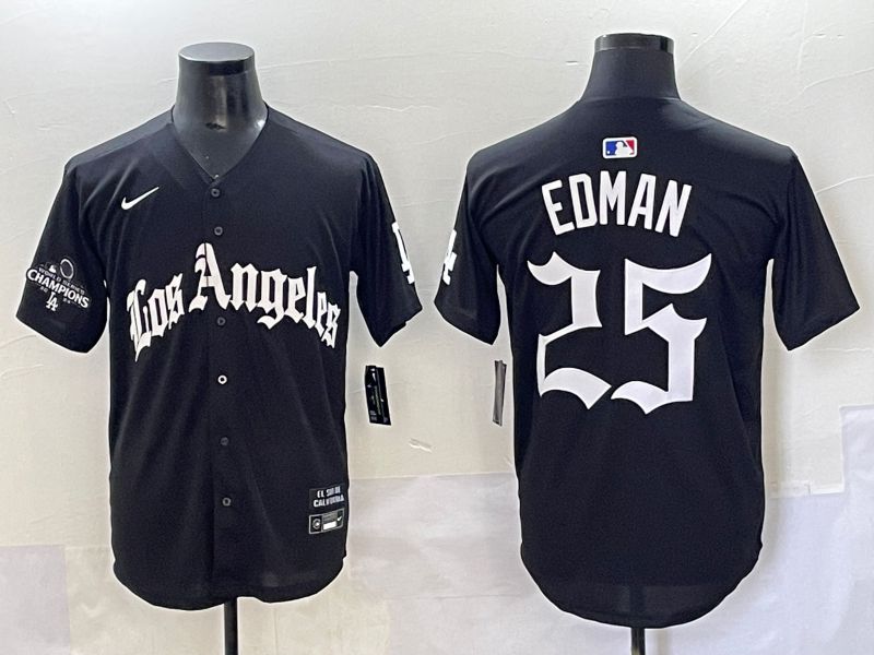 Men 2025 Los Angeles Dodgers #25 Edman Black Five generations Joint Name Nike MLB Jersey style 2